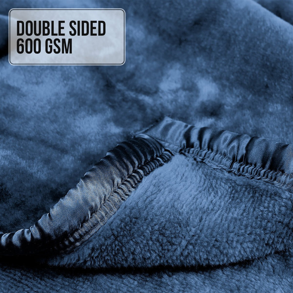 Laura Hill 600gsm Faux Mink Blanket Queen Size Double-sided Throw Rug Large Super Luxurious Soft - Blue