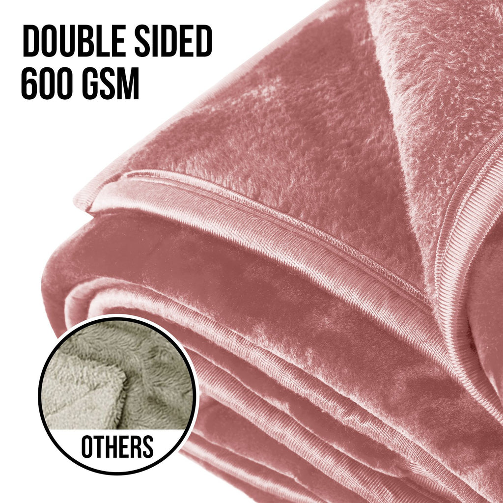 Laura Hill Mink Blanket Queen Size Double-sided Soft Plush Bed Faux Throw Rug 220 X 240cm (pink)