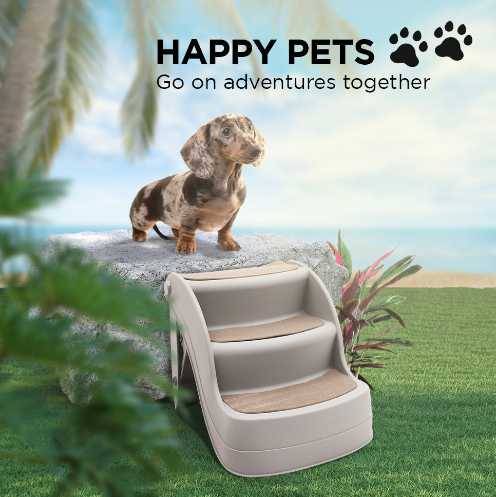Furtastic Foldable Pet Stairs In Grey - 38cm Dog Ladder Cat Ramp