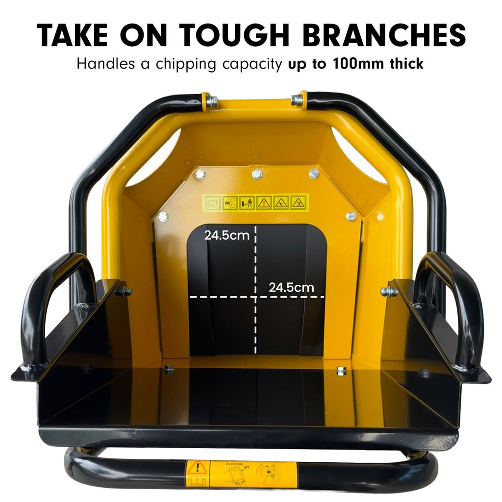 Ducar 70p 3600 Rpm Yellow Black Wood Chipper Shredder Mulcher Grinder Recoil & Electrical Starting System 100mm Capacity Ohv 4-stroke Engine 212cc Unleaded Petrol