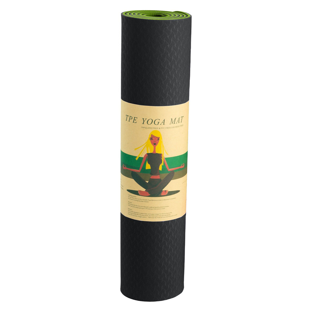 Powertrain TPE Yoga Exercise Mat Home Gym Pilates Fitness 8mm Thick in Black/Green