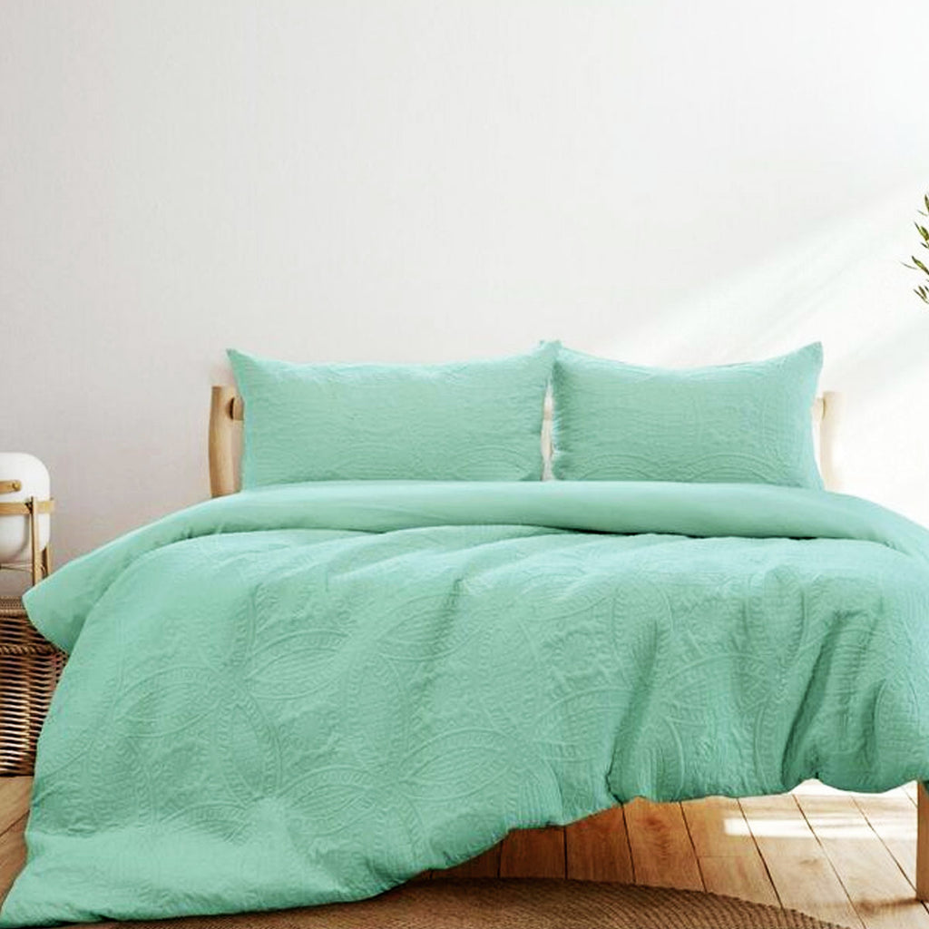 Ardor Chateau Aqua Green Embossed Quilt Cover Set Queen