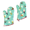 Set of 2 100% Cotton Printed Oven Mitts 34 x 15 cm Aqua Birds