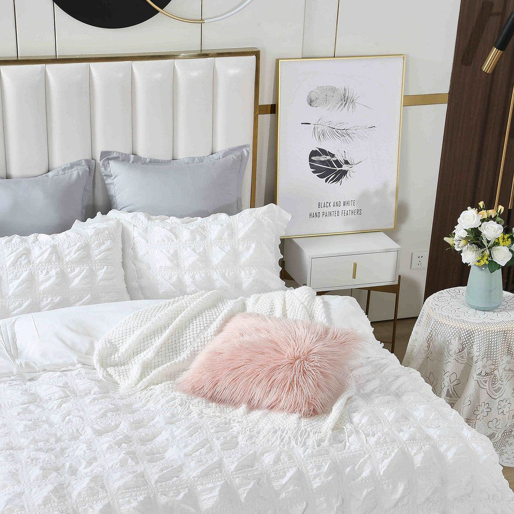 Ruffles Textured Jacquard Super King Size white Duvet Quilt Cover Set