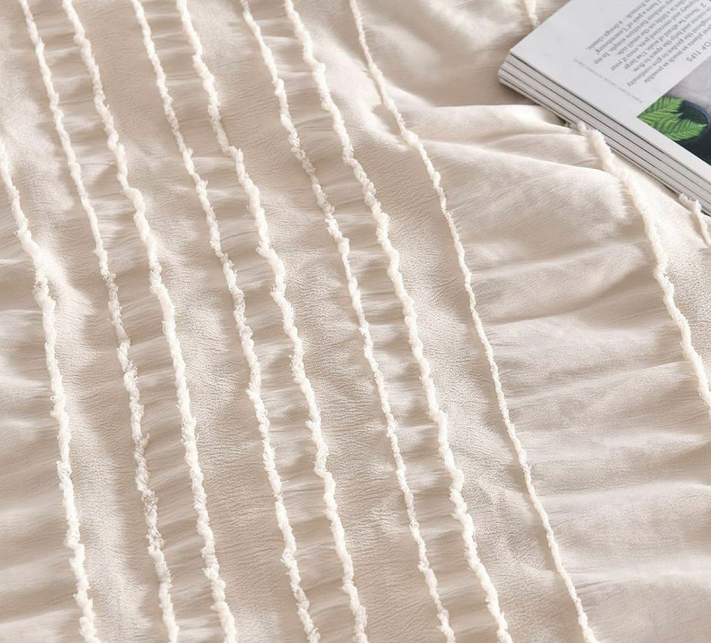 Tufted Boho Striped Embroidery Quilt/Doona/Duvet Cover Set - Queen Size