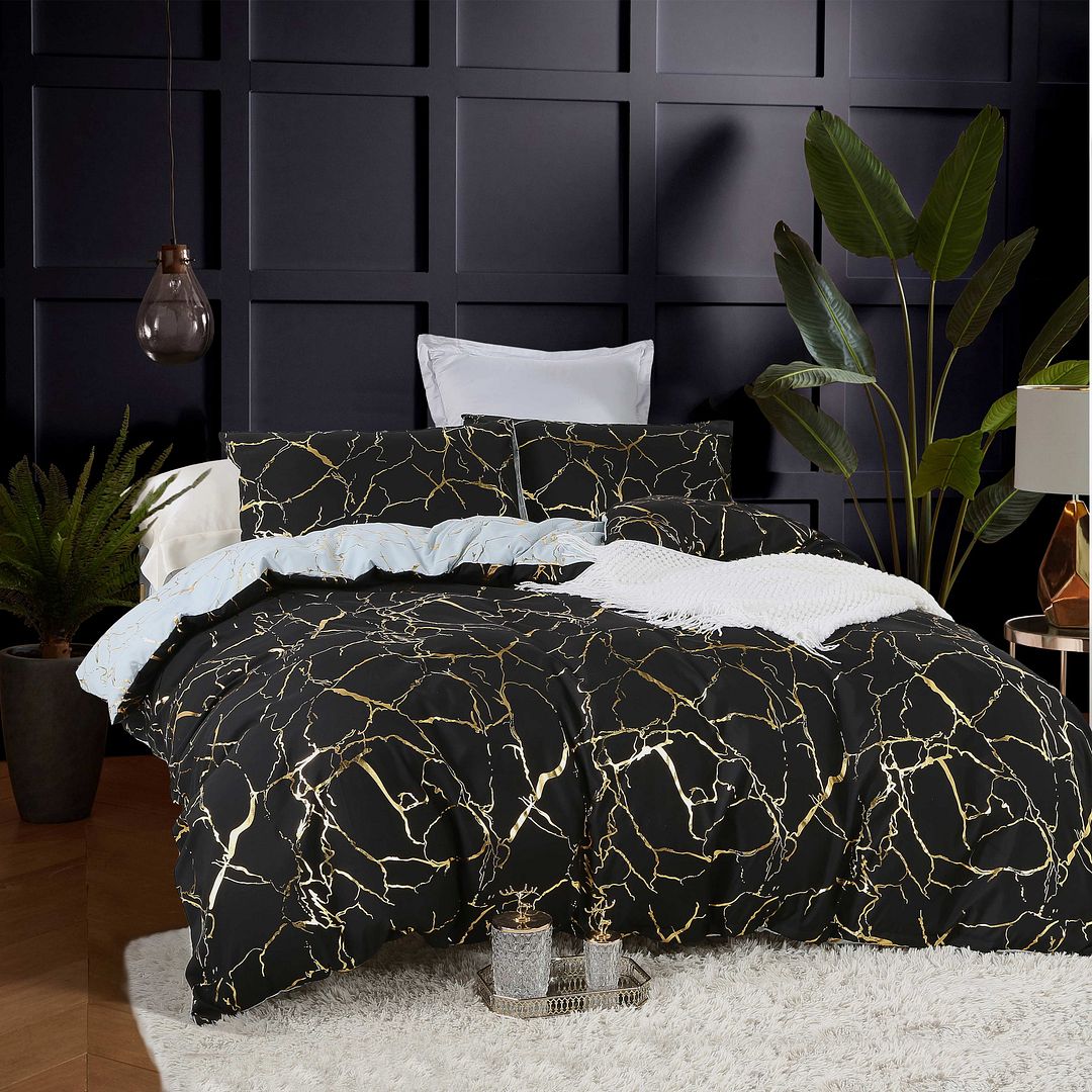 Reversible Design Queen Size Black Duvet Quilt Cover Set