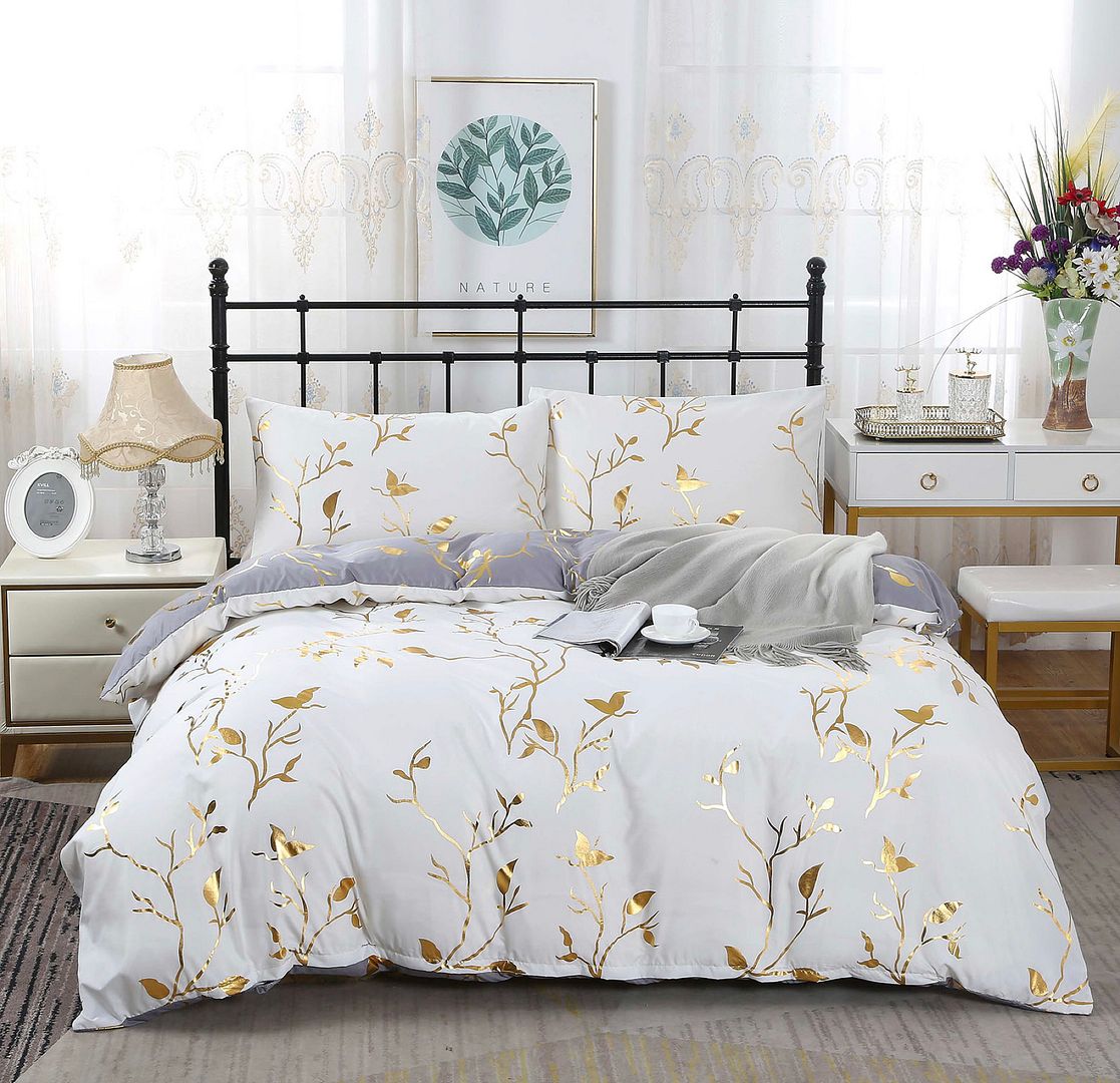 Reversible Design Grey Queen Size Bed Quilt/Duvet Cover Set
