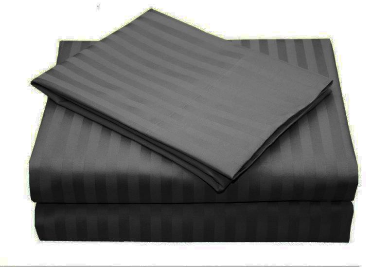 1000TC Ultra Soft Striped Queen Size Charcoal Duvet Quilt Cover Set