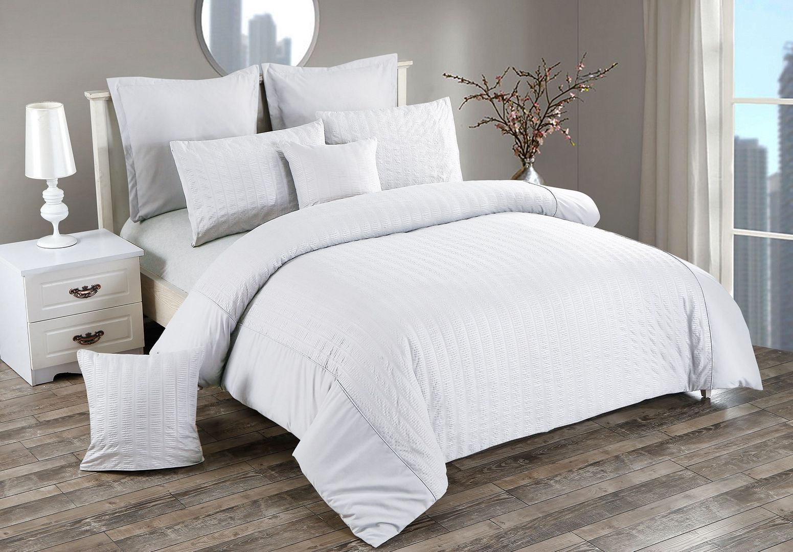 Seersucker Double Size White Duvet Quilt Cover Set