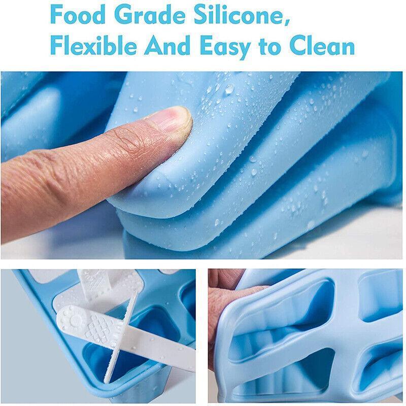 Silicone Ice Cream Mould Block Frozen Molds Icy Pole Jelly Popsicle - Blue-10Grid