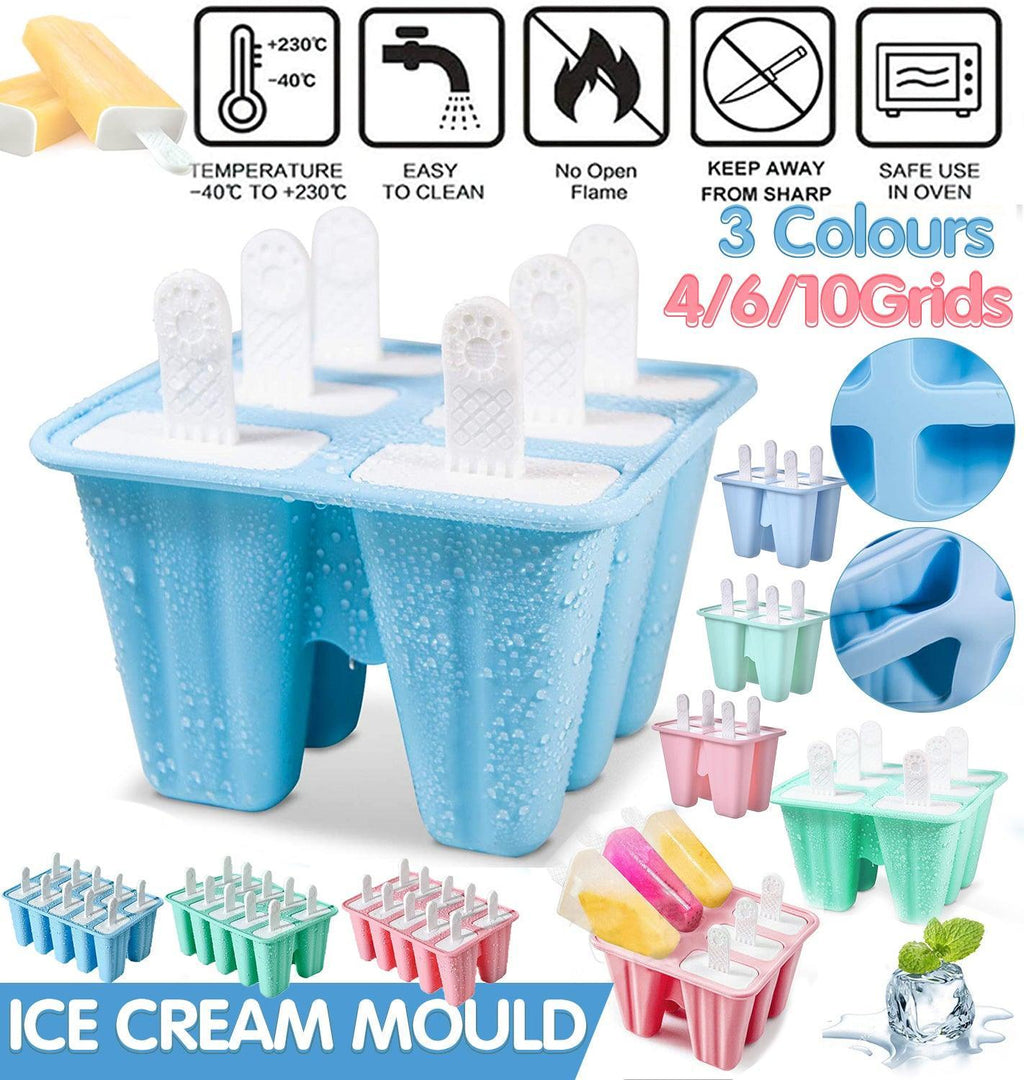 Silicone Ice Cream Mould Block Frozen Molds Icy Pole Jelly Popsicle - Pink-10Grid