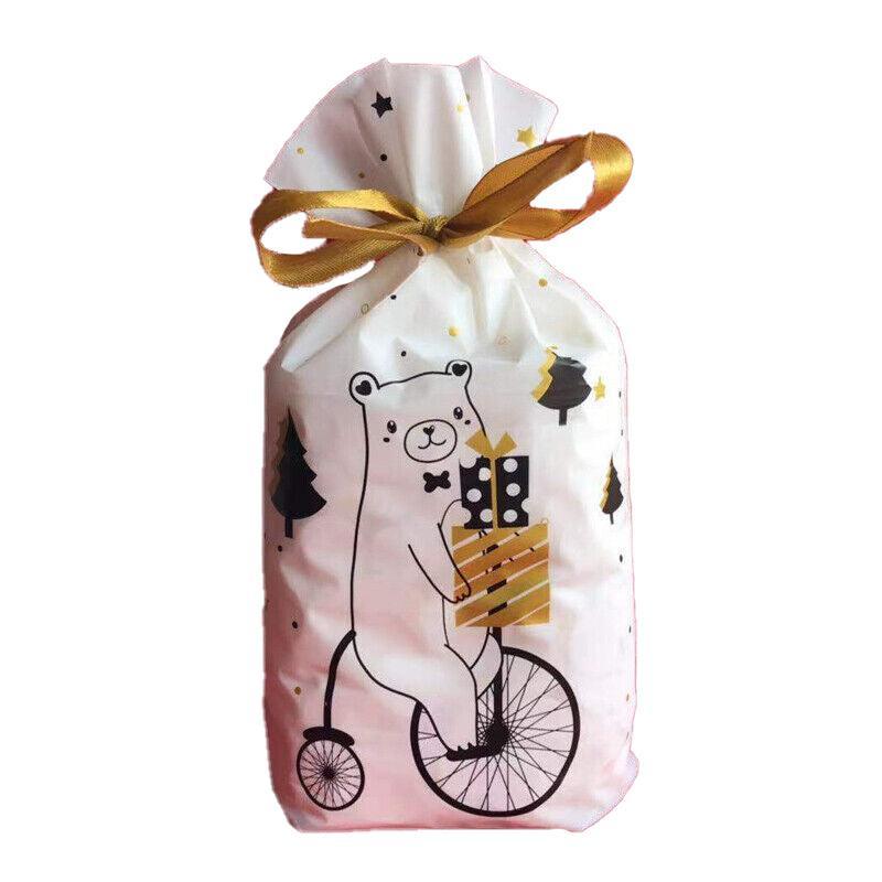 10pcs Christmas Candy Bags Gift Treat Drawstring Pouches Biscuit Cookie Packaging - 10Pcs Bag-Bike Bear