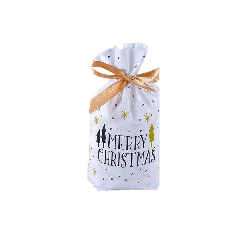 10pcs Christmas Candy Bags Gift Treat Drawstring Pouches Biscuit Cookie Packaging - 10Pcs Bag-Red Tree