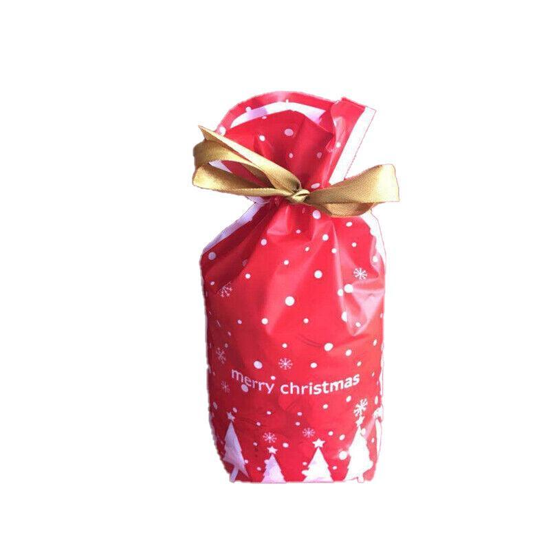 10pcs Christmas Candy Bags Gift Treat Drawstring Pouches Biscuit Cookie Packaging - 10Pcs Bag-Red Tree