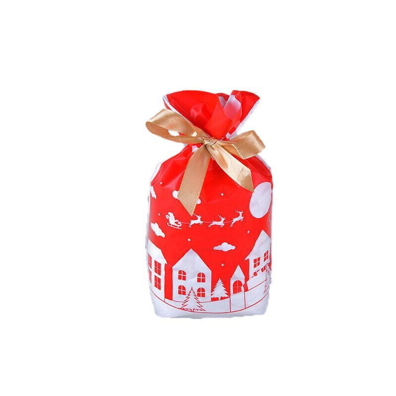 10pcs Christmas Candy Bags Gift Treat Drawstring Pouches Biscuit Cookie Packaging - 10Pcs Bag-Red Tree