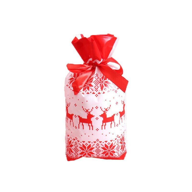 10pcs Christmas Candy Bags Gift Treat Drawstring Pouches Biscuit Cookie Packaging - 10Pcs Bag-White House