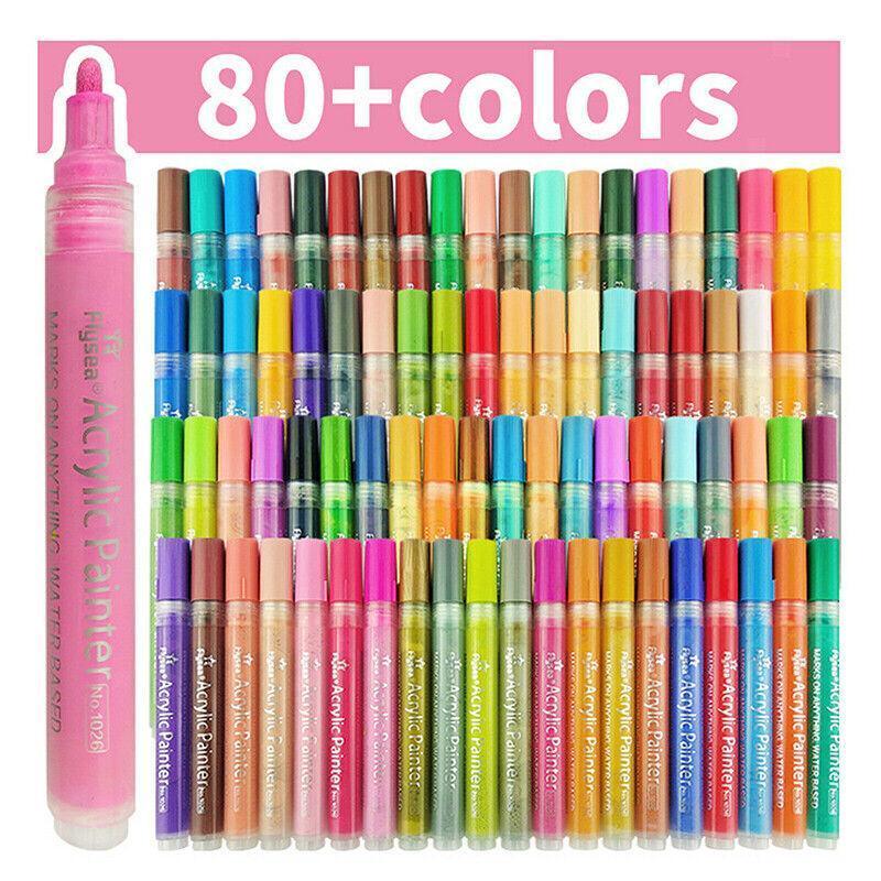 Flysea 12-80 Colours Acrylic Paint Pens Painting Stone Ceramic Glass Marker2-3Mm - 12-Colour Set