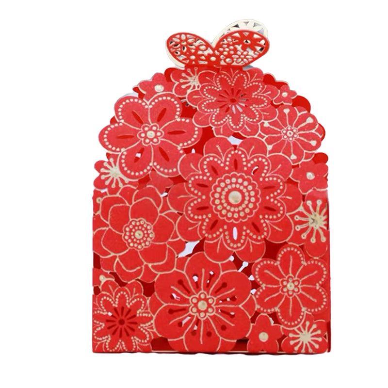 Laser Cut Wedding Favour Candy Gift Boxes Party Decoration Floral Design 12 Pack - Pink