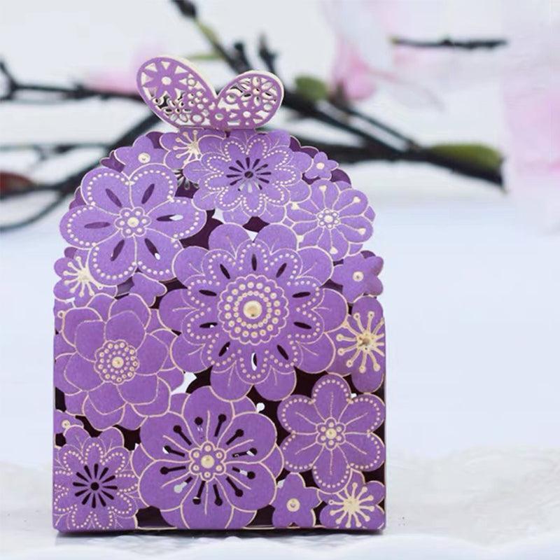 Laser Cut Wedding Favour Candy Gift Boxes Party Decoration Floral Design 12 Pack - Pink