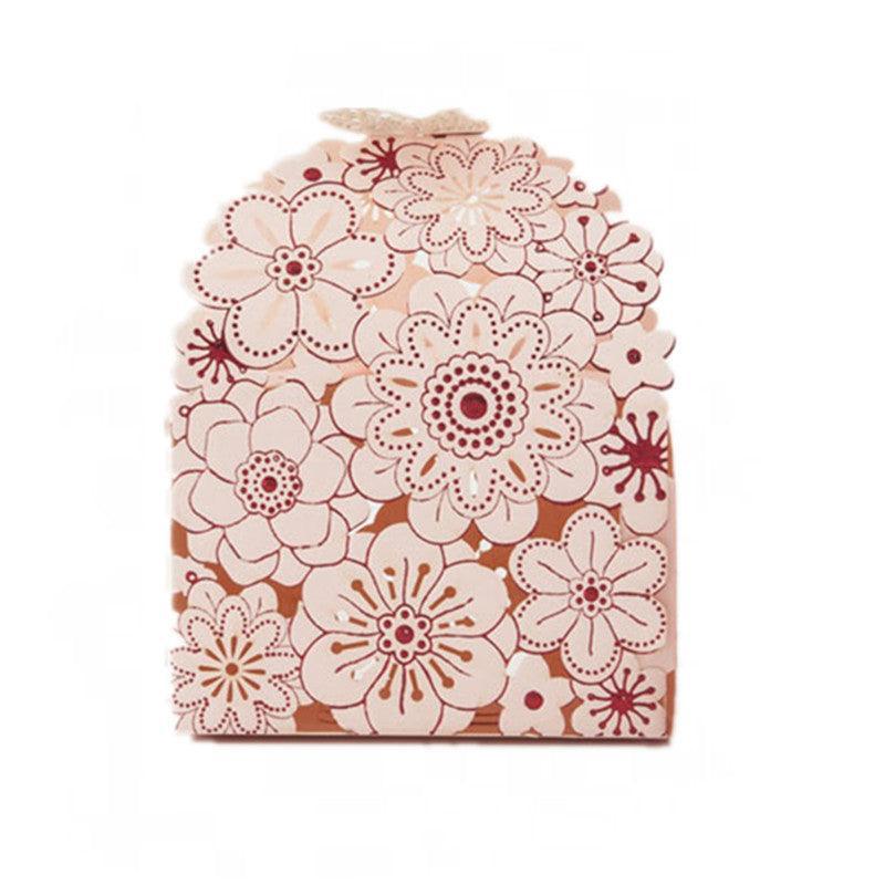 Laser Cut Wedding Favour Candy Gift Boxes Party Decoration Floral Design 12 Pack - Pink