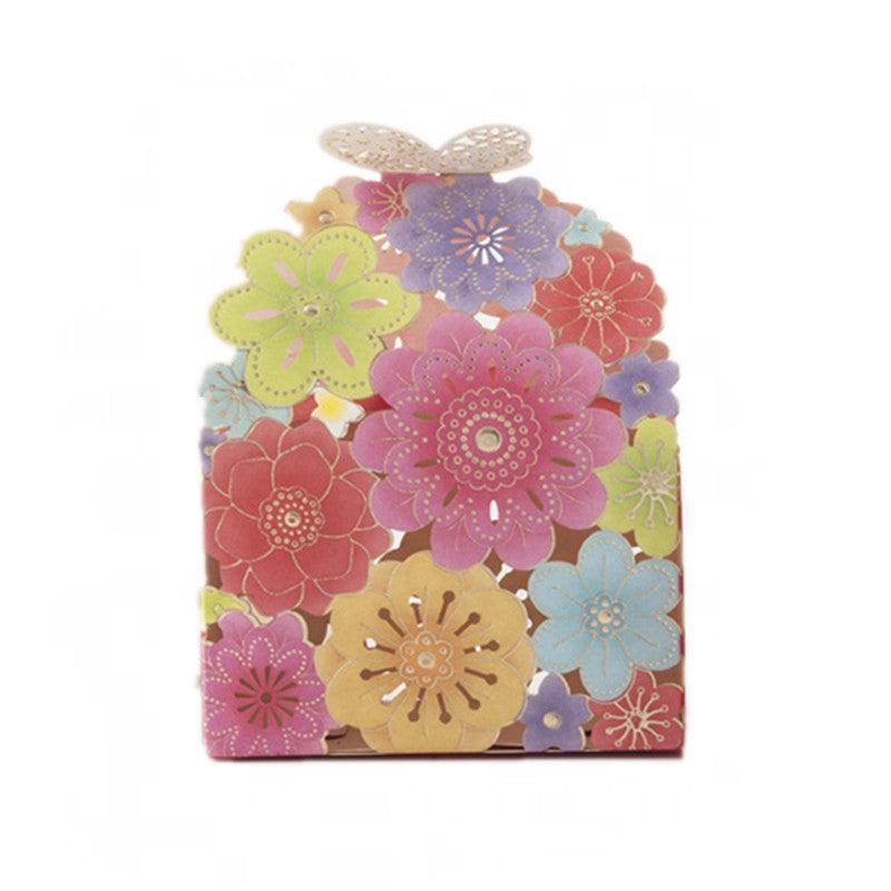 Laser Cut Wedding Favour Candy Gift Boxes Party Decoration Floral Design 12 Pack - Pink