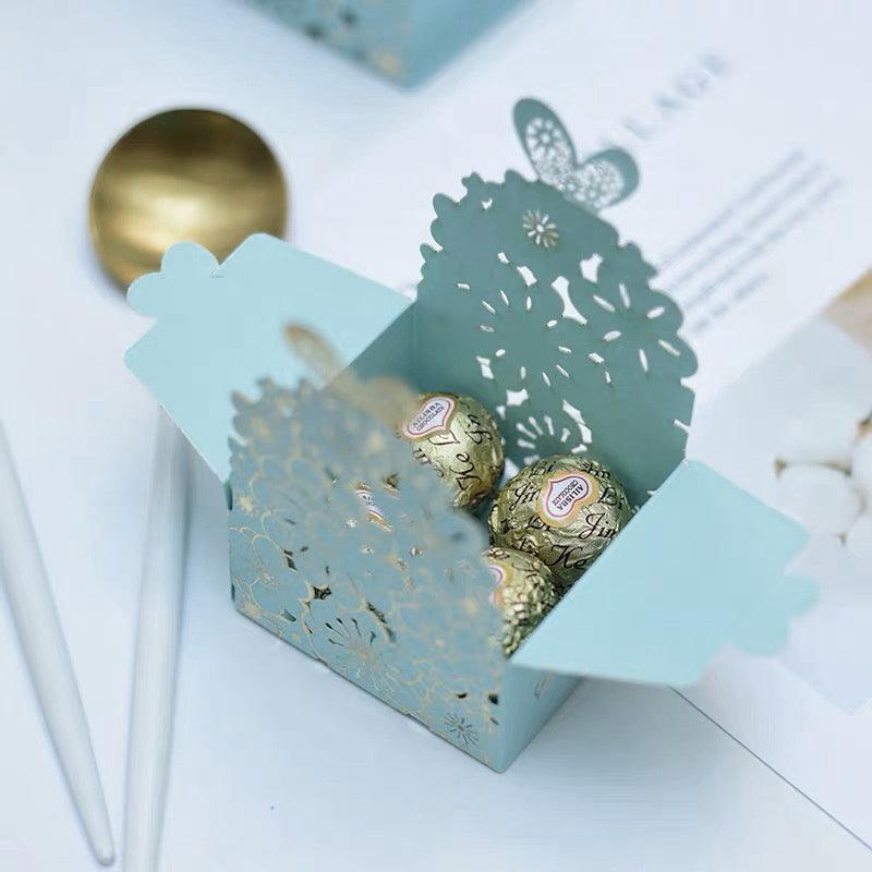 Laser Cut Wedding Favour Candy Gift Boxes Party Decoration Floral Design 12 Pack - Red