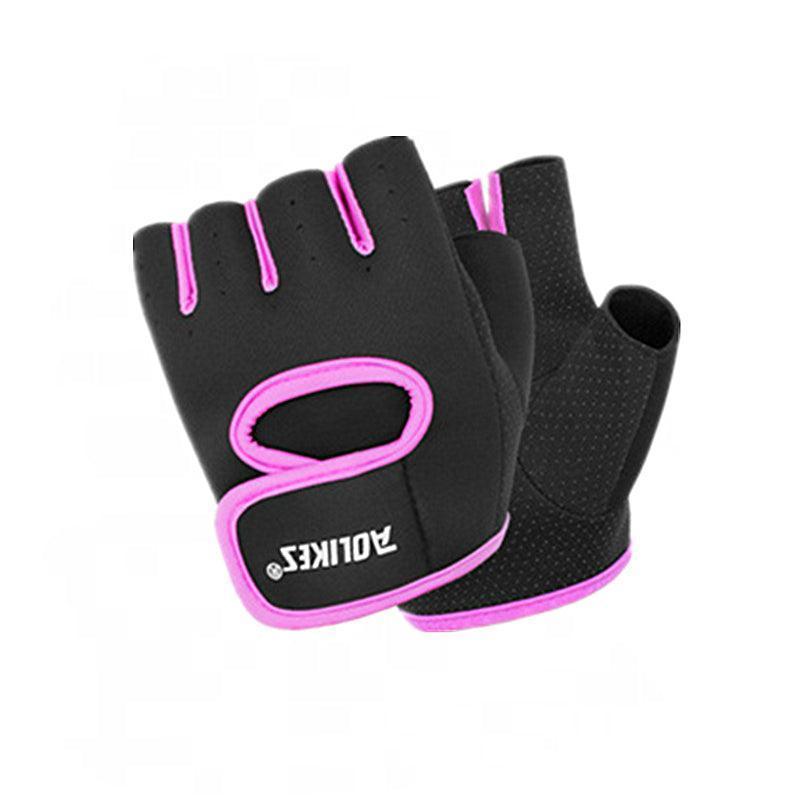 M Size Sports Gloves Weight Lifting Exercise Training Workout Bike Riding Men Women - Black+Purple