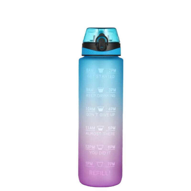 1L Water Bottle Motivational Drink Flask With Time Markings Bpa Free Sport Gym - Grey