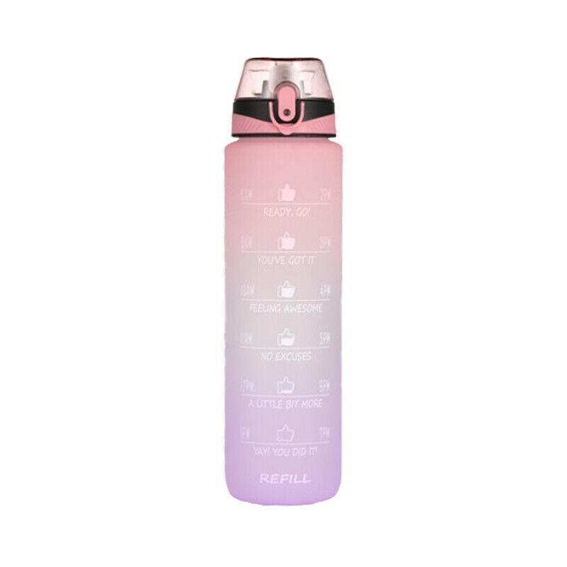1L Water Bottle Motivational Drink Flask With Time Markings Bpa Free Sport Gym - Grey