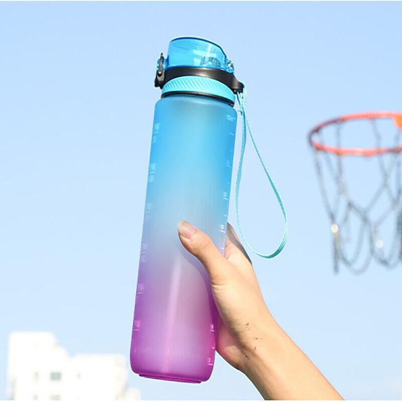 1L Water Bottle Motivational Drink Flask With Time Markings Bpa Free Sport Gym - Pink+Purple