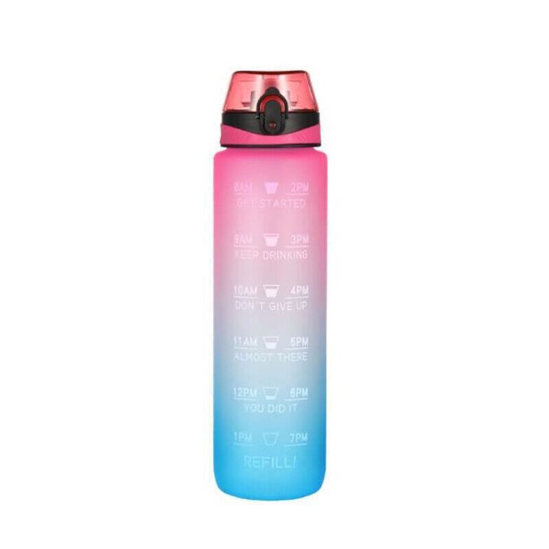 1L Water Bottle Motivational Drink Flask With Time Markings Bpa Free Sport Gym - Pink+Purple