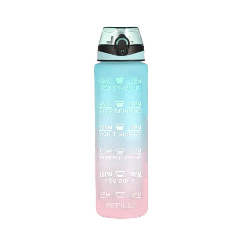 1L Water Bottle Motivational Drink Flask With Time Markings Bpa Free Sport Gym - Pink+Purple