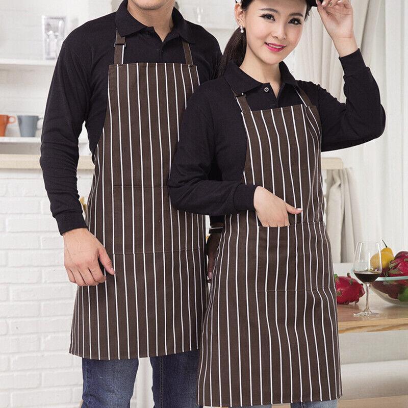 Apron with Pocket 2Pcs Chef Butcher Kitchen Cooking Baking Restaurant Wear - Black White Plaid
