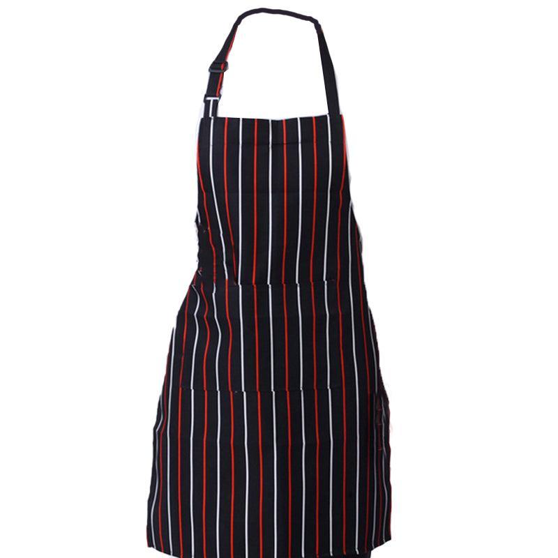 Apron with Pocket 2Pcs Chef Butcher Kitchen Cooking Baking Restaurant Wear - Coffee White Strip