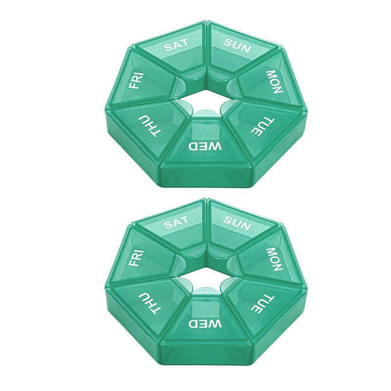 Weekly Pill Organiser 7 Day Medicine Box Tablet Case Dispenser 2 Pack - Green
