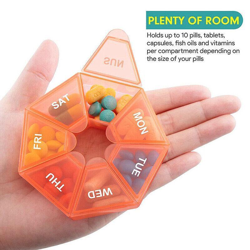 Weekly Pill Organiser 7 Day Medicine Box Tablet Case Dispenser 2 Pack - Orange
