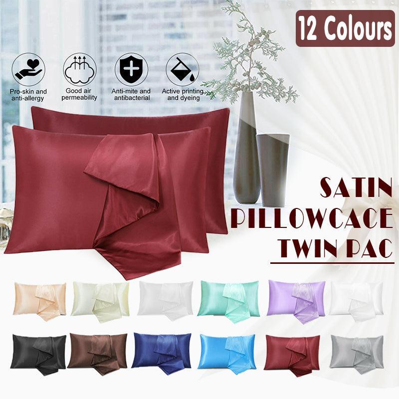 2 Pack Satin Pillowcases Luxury Soft Cushion Covers Bedroom Home Decor - Light Blue
