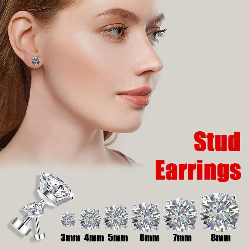 1 Pair Zirconia Surgical Steel Stud Earrings Crystal Piercing Jewellery - 8mm