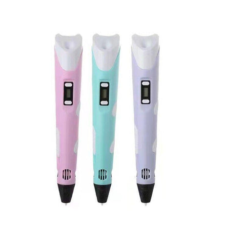 3D Printing Pen Drawing Pen Printer + LCD Screen + USB + 3 Free Filaments Gift - Purple