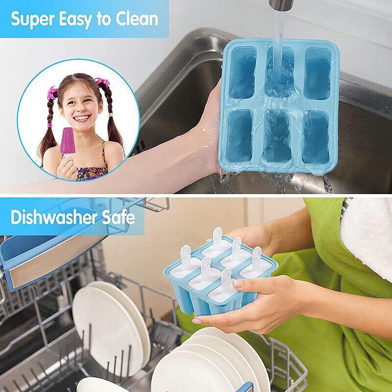 Silicone Ice Cream Mould Block Frozen Molds Icy Pole Jelly Popsicle - Blue-4Grid