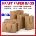 50X Kraft Paper Bags Gift Shopping Carry Craft Brown Bag With Handles - 50PCS  25*20*9CM