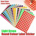 8/13/25/50mm Sticker Dots Adhesive Round Labels Circular Scrapbooking Light Green - 25mm 40 Dots - 5 Sheets