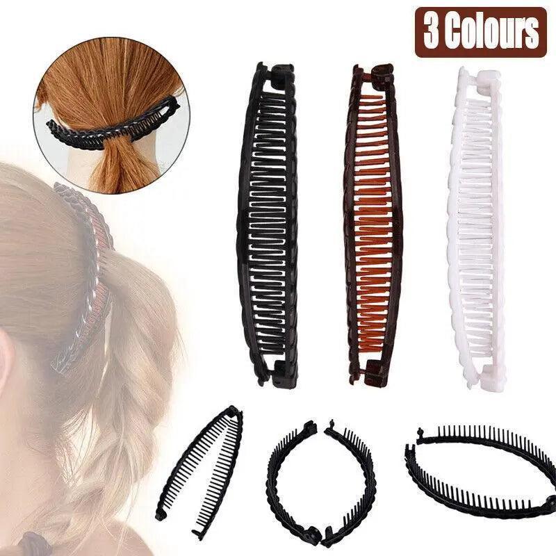 5X Hair Ponytail Holder Banana Clips Plastic Black Claw Comb Clip Multipurpose - White