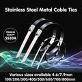 100x Stainless Steel Cable Ties SS304 Marine Grade Zip Strap Locking Wrap 100-800mm - 7.9*100mm