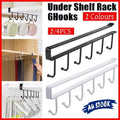 6Hook Mug Cup Rack Holder Under Shelf Kitchen Cabinet Hanger Organiser Wardrobe - Black