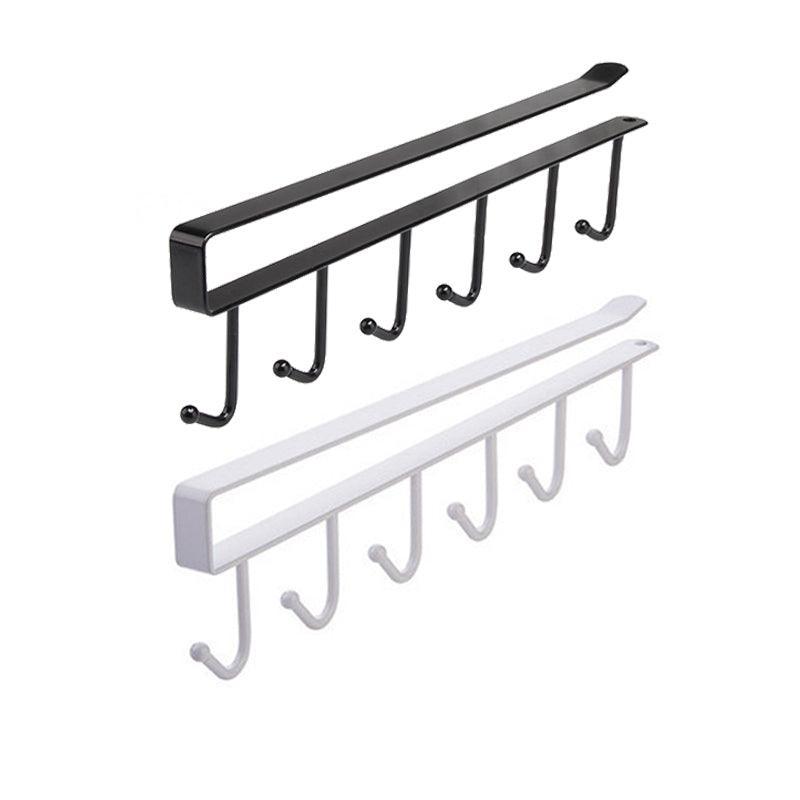 6Hook Mug Cup Rack Holder Under Shelf Kitchen Cabinet Hanger Organiser Wardrobe - Black