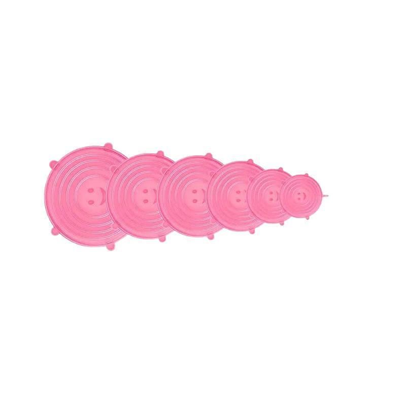 6PCS Stretch Reusable Silicone Food Saver Cover Seal Insta Lids Bowl Wraps - Pink