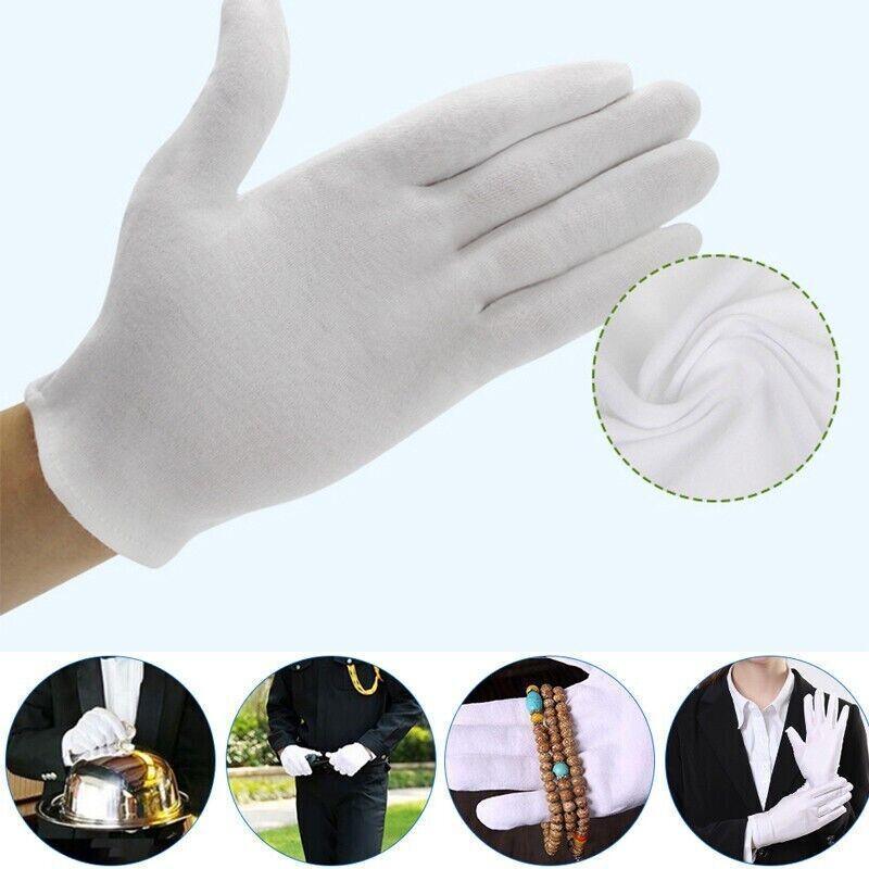 6 Pairs Handling Work Hands Protector Soft Costume Jewellery Cotton White Gloves - M
