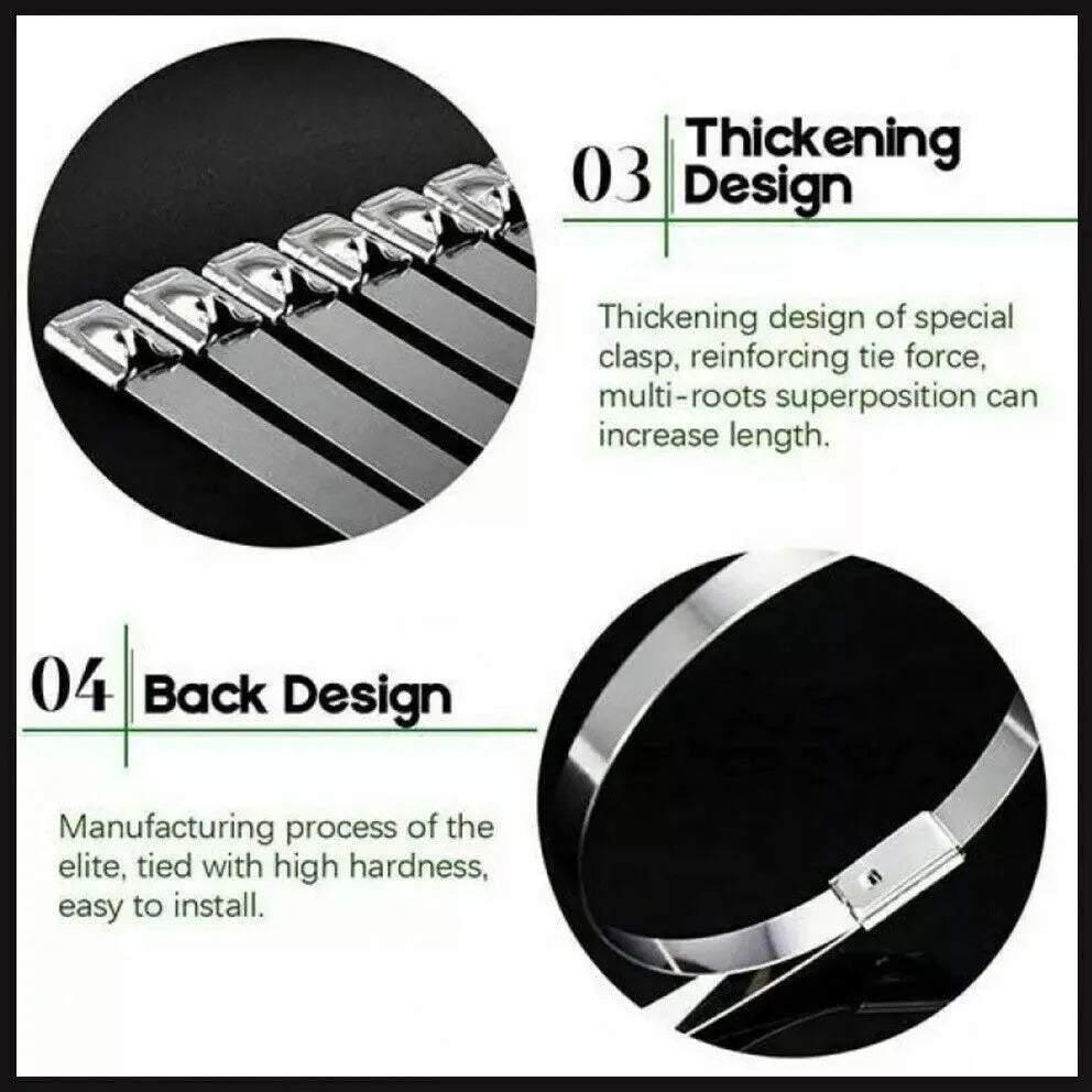 100x Stainless Steel Cable Ties SS304 Marine Grade Zip Strap Locking Wrap 100-800mm - 4.6*200mm