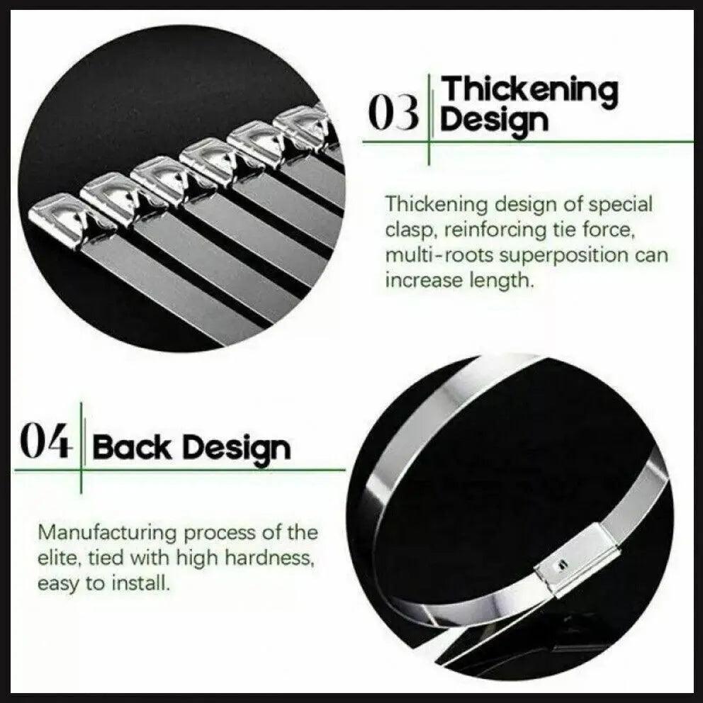 20X Stainless Steel Cable Ties S304 Marine Grade Zip Strap Locking Wrap 100-800Mm - 4.6*200mm